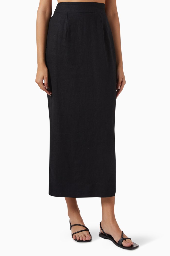 

Emma Pencil Skirt in Linen, Black
