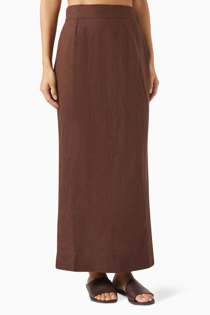 

Emma Pencil Skirt in Linen, Brown