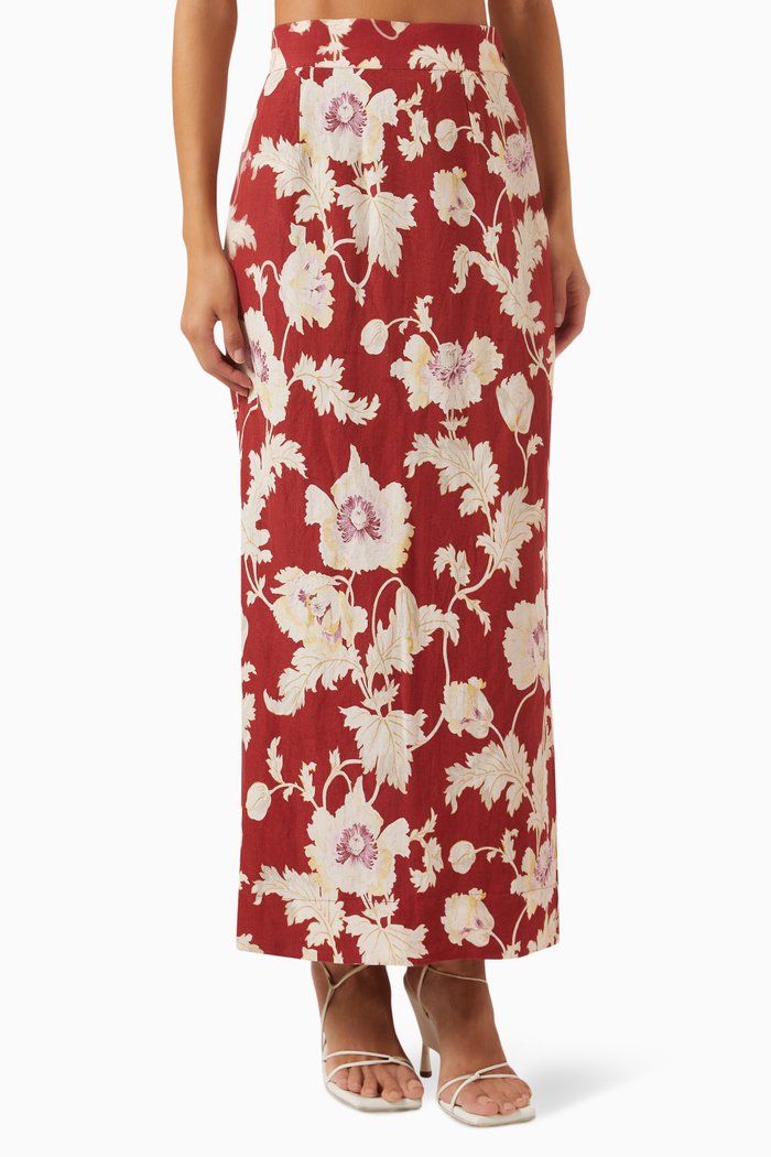 

Emma Pencil Skirt in Linen, Red