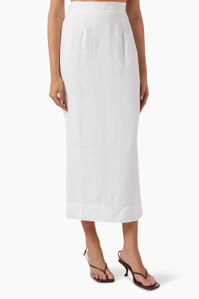 

Emma Pencil Skirt in Linen, White