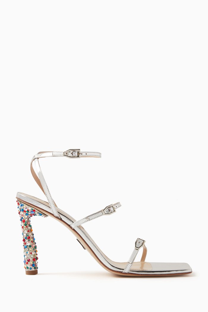 

Slinky 95 Strappy Sandals in Metallic Leather, Silver