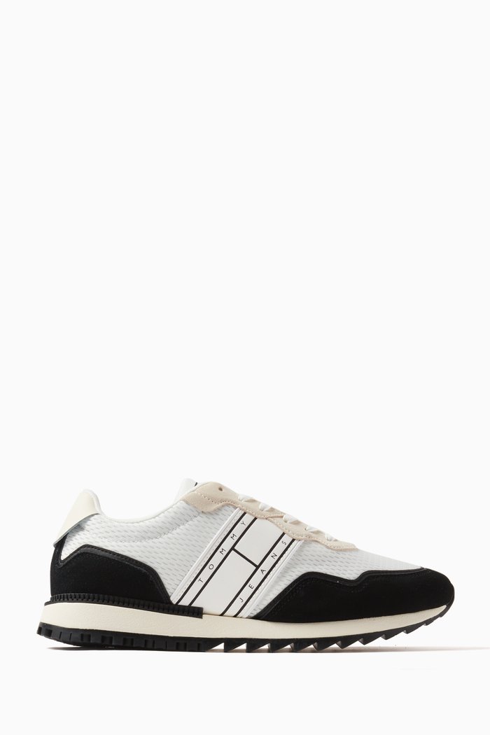 

Logo Strip Sneakers in Suede & Mesh, Black