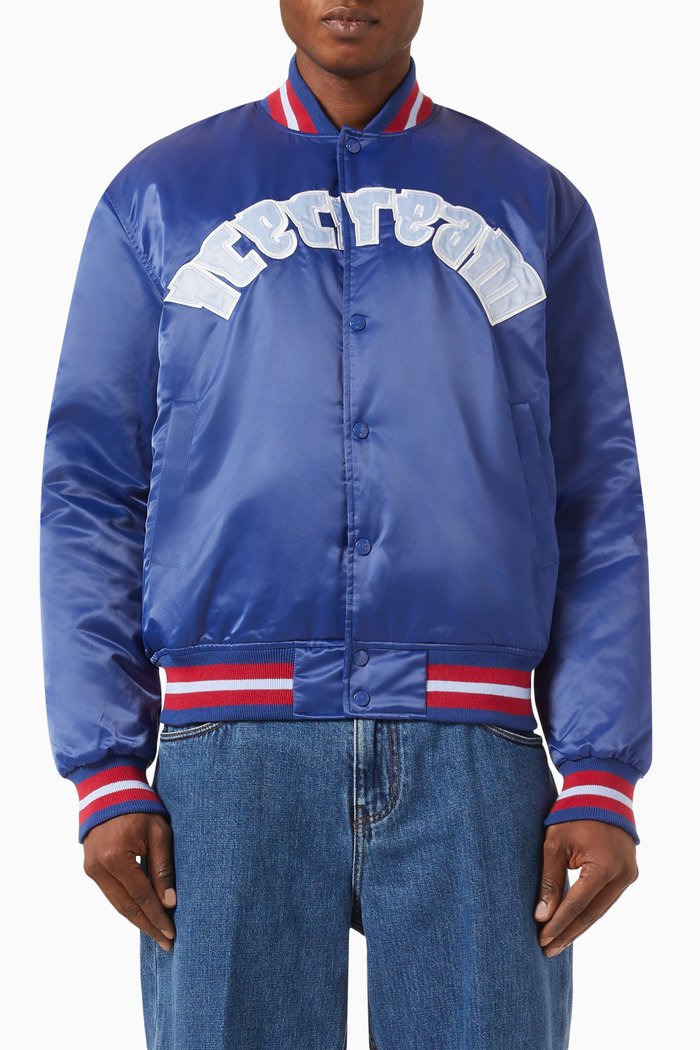 

Dropped Cone Graphic-print Bomber Jacket in Satin, Blue