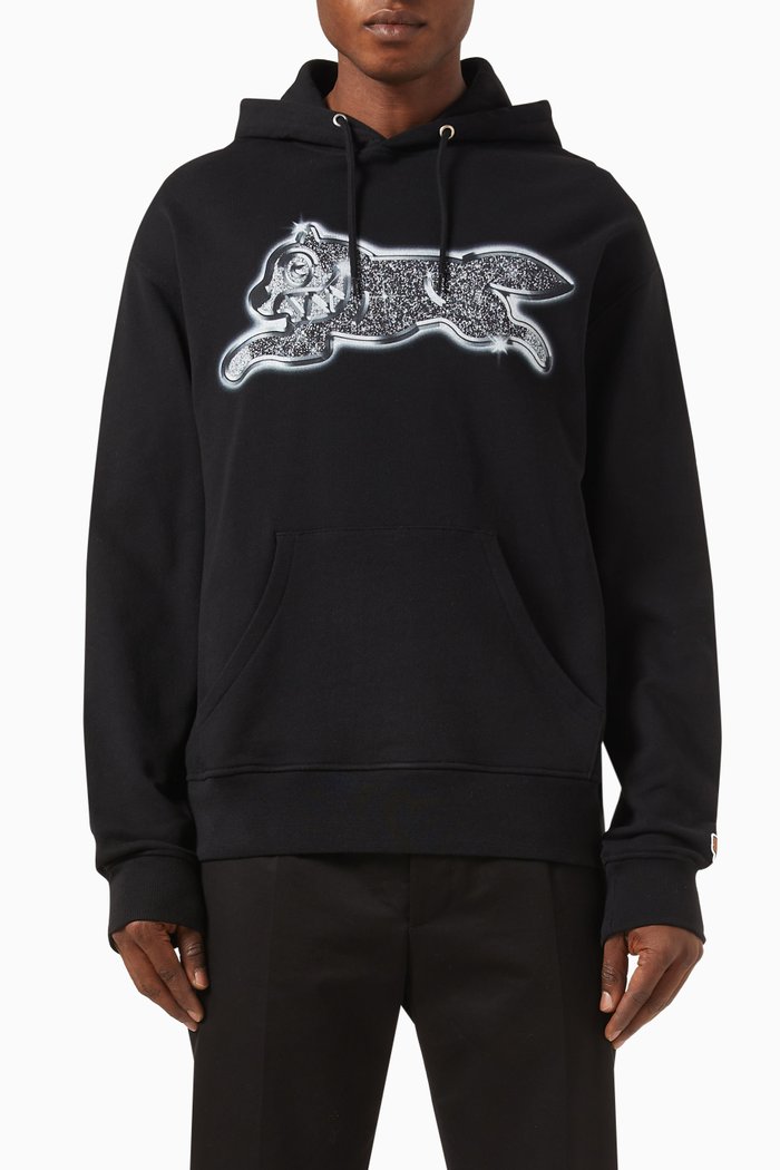 

Iced Out Running Dog Graphic-print Hoodie in Loopback Cotton, Black