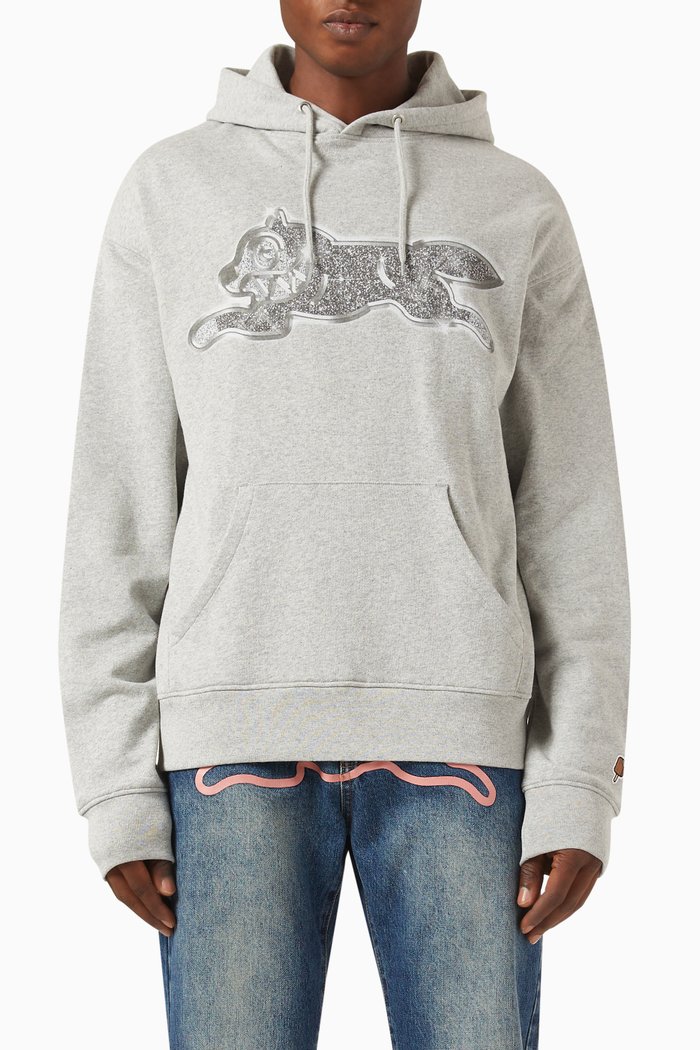 

Iced Out Running Dog Graphic-print Hoodie in Loopback Cotton, Grey