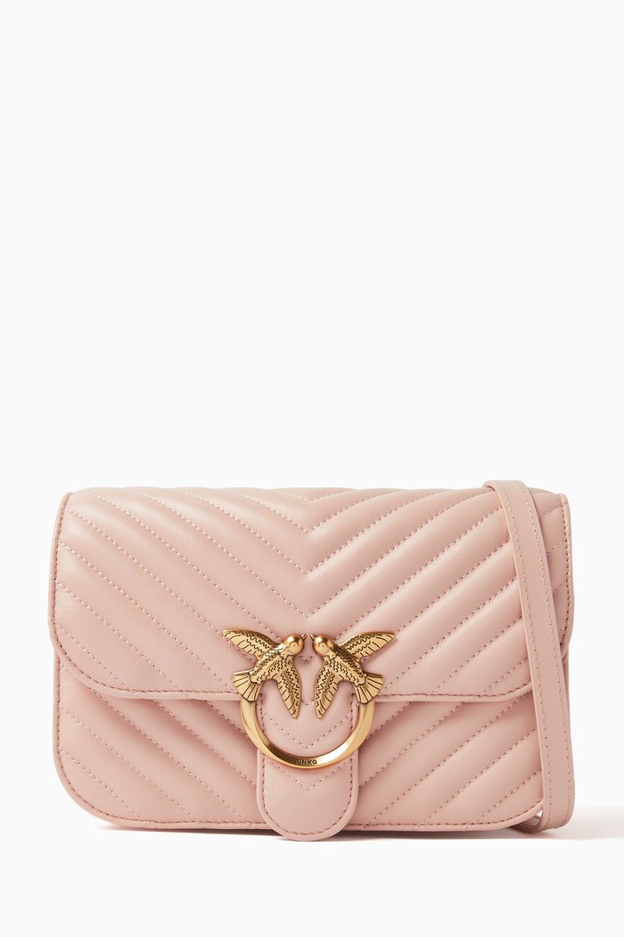 

Love Bell Classic Crossbody Bag in Quilted Leather, Pink