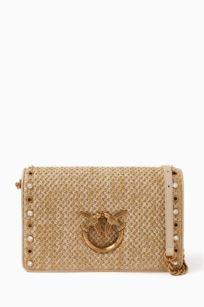 

Love Click Crossbody Bag in Raffia, Metallic