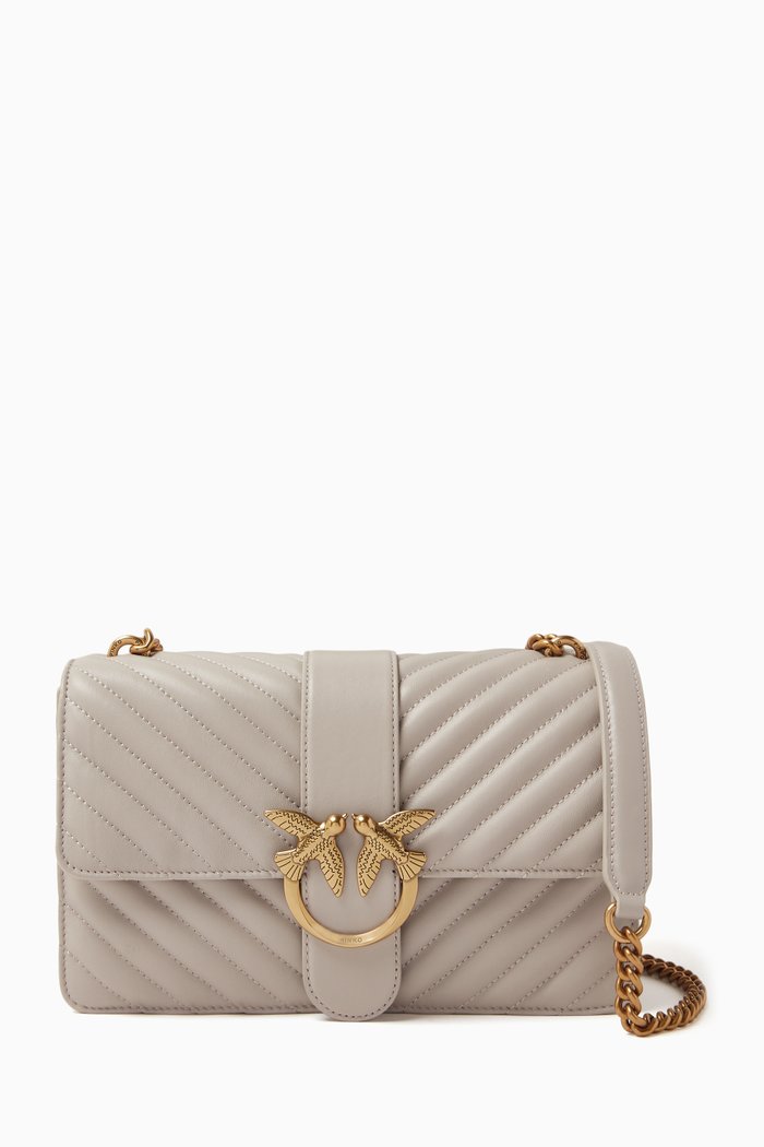 

Love One Classic Crossbody Bag in Quilted Faux Leather, Grey