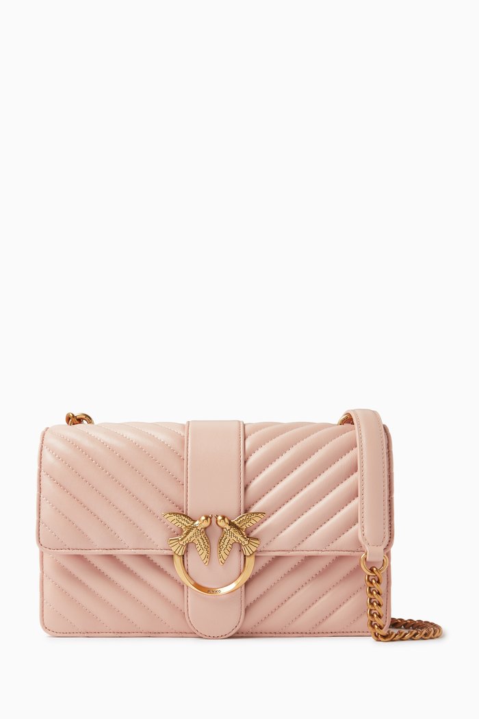

Love One Classic Crossbody Bag in Faux Quilted Leather, Pink