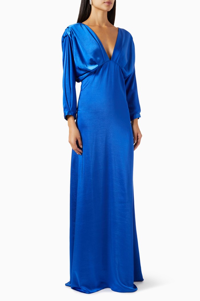 

Amarena Maxi Dress in Satin, Blue