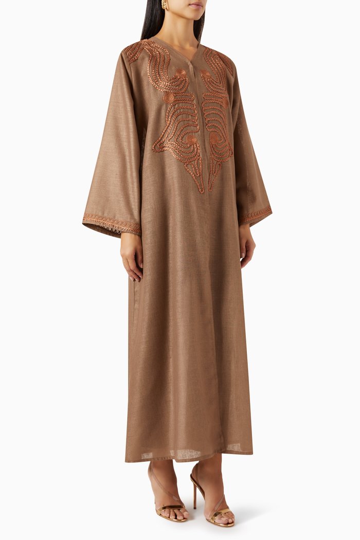 

Embroidered Abaya in Linen, Neutral