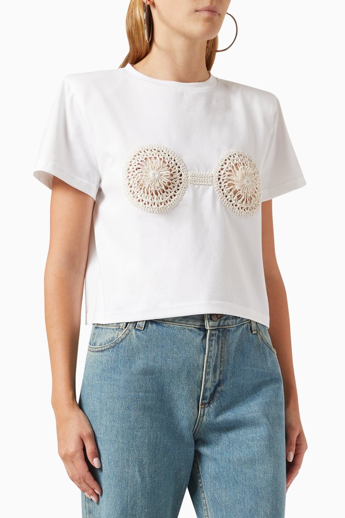 

Crochet T-shirt in Jersey, White