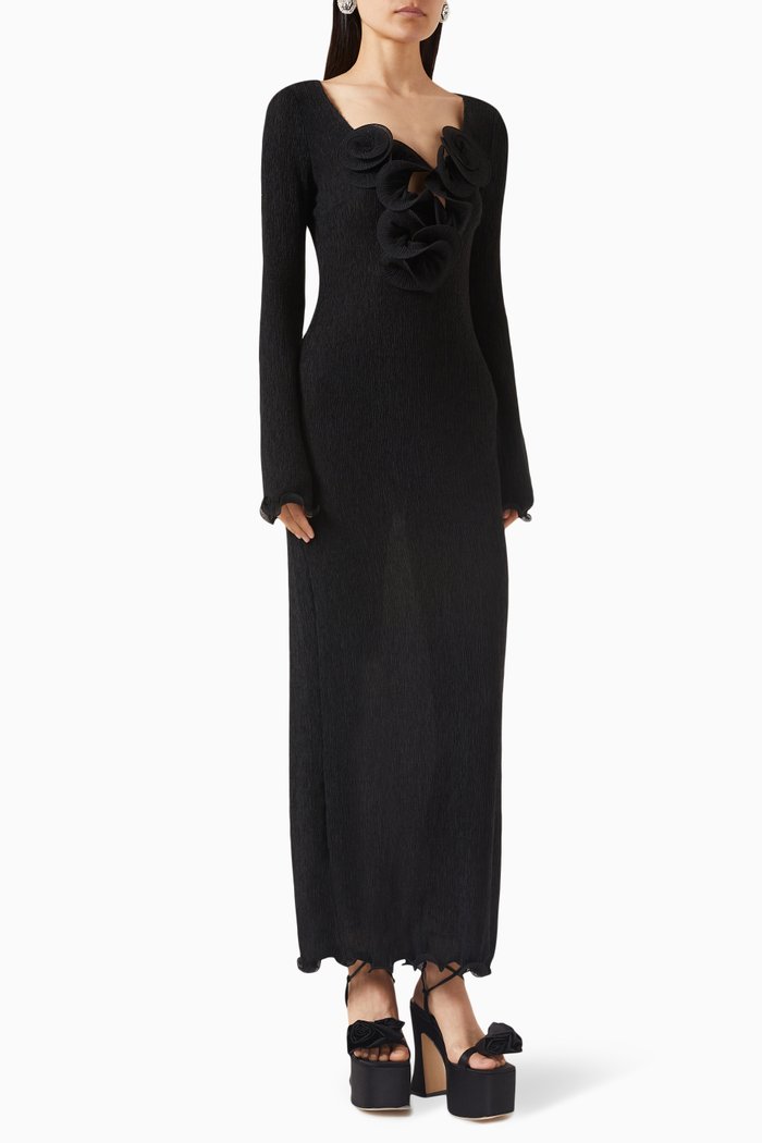 

Shirred Midi dress in Lyocell-blend, Black