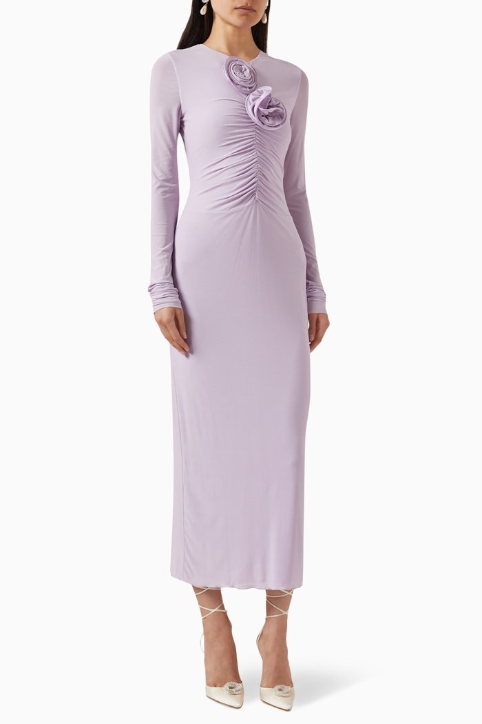 

3D Flower-embellished Midi Dress in Viscose-jersey, Purple