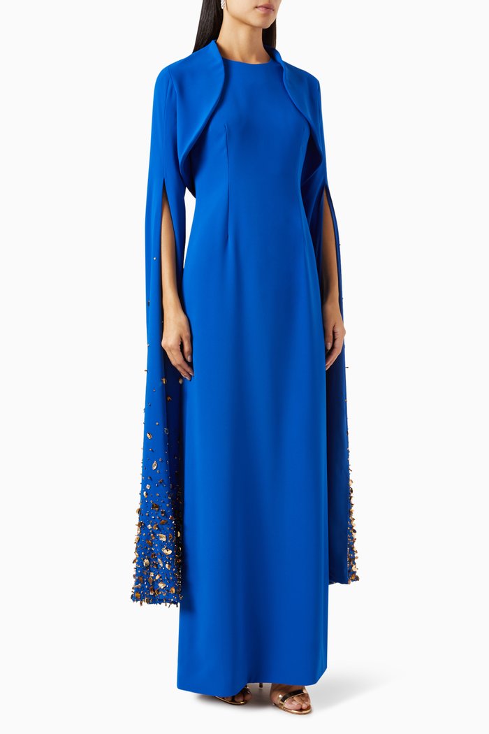 

Estella Crystal-embellished Cape Maxi Dress, Blue