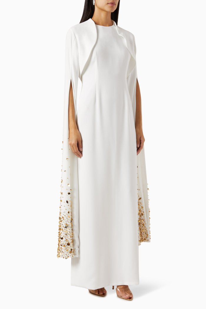 Estella Crystal-embellished Cape Maxi Dress, Neutral