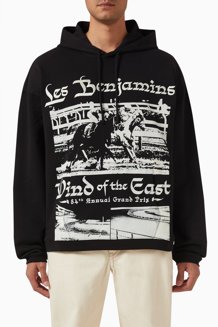 

Printed Hoodie in Fleece, Black