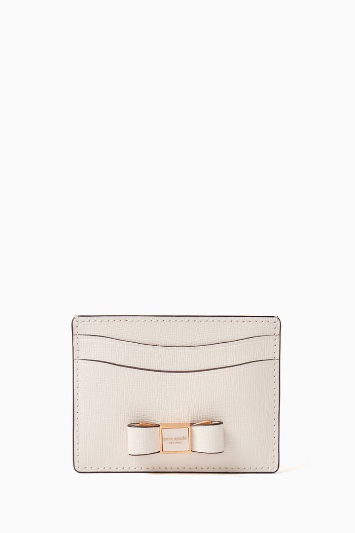 

Morgan Bow Embellished Card Holder in Leather, White