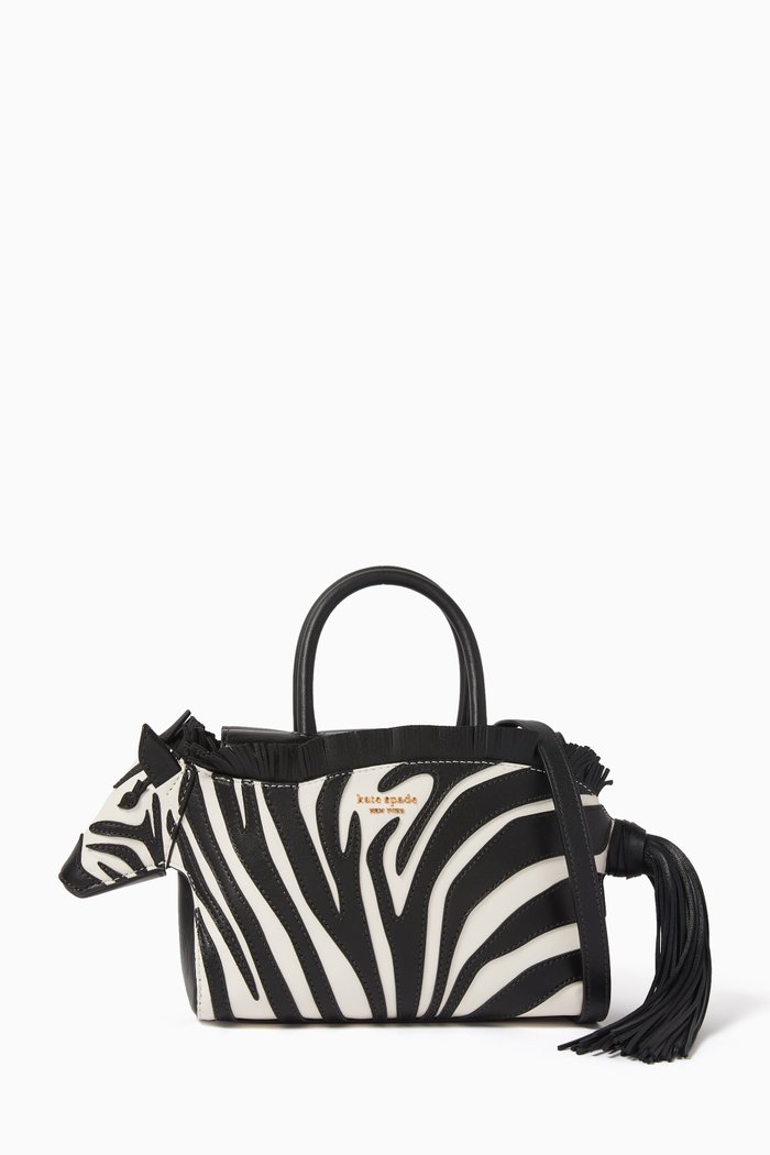 

Ziggy Metallic 3D Zebra Satchel Bag in Smooth Leather, Black