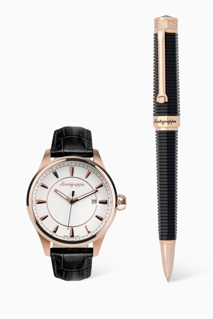 

Fortuna Watch & NeroUno Ballpoint Pen Set, Black