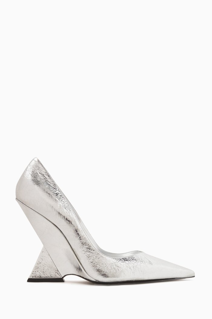 Cheope 105 Wedge Pumps in Metallic Leather, Silver
