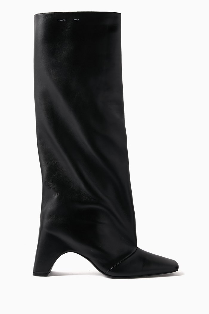 Bridge Knee-high Boots in Leather, Black