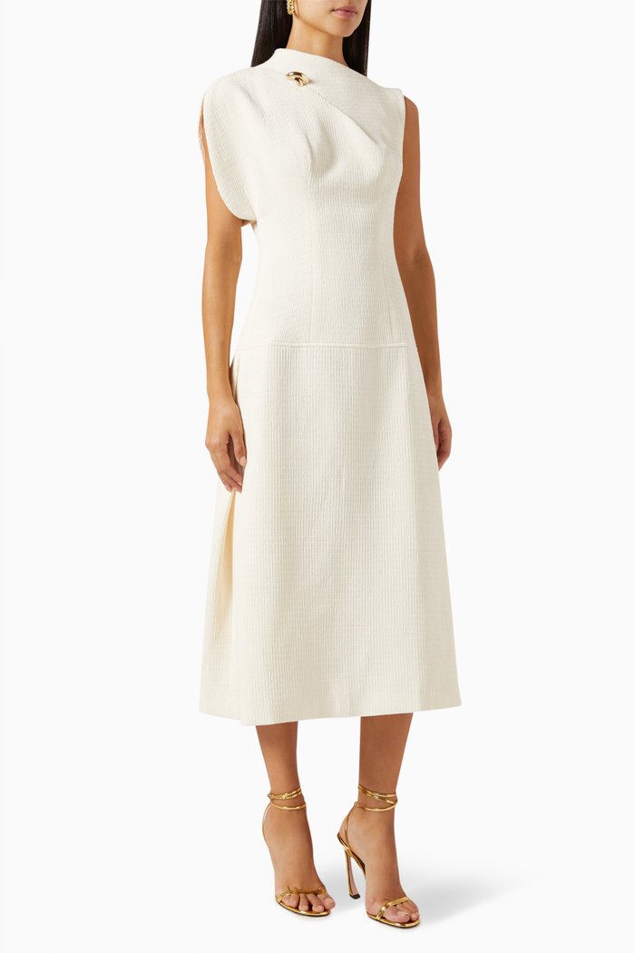Clay Midi Dress in Crinkled-poplin, White