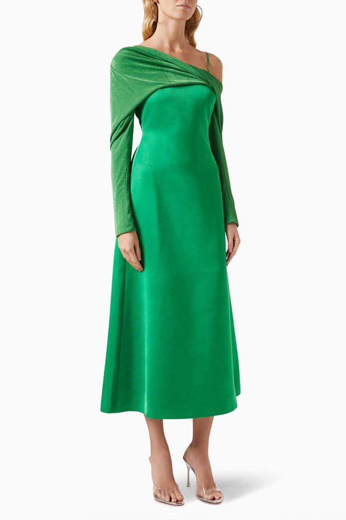 Phan Midi Dress in Silk-jersey & Scuba, Green