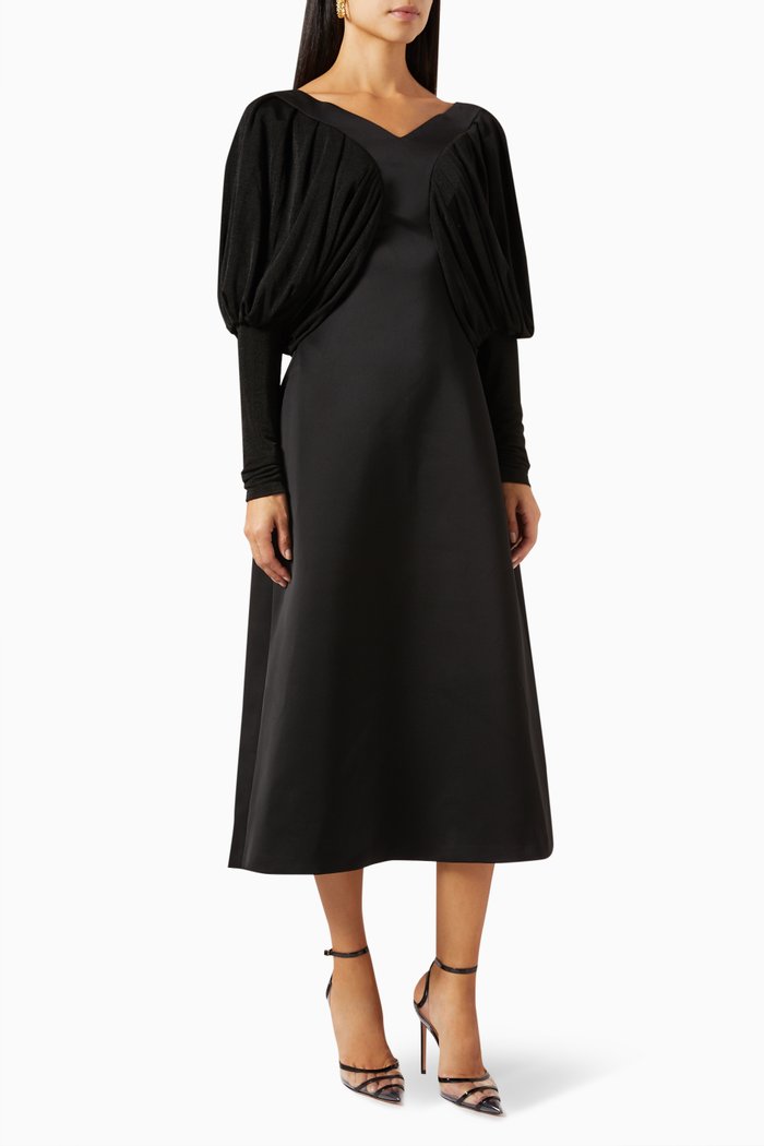 

Venus Midi Dress in Silk-jersey & Scuba, Black