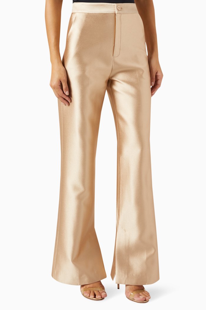 

Edana Wide-leg Slit Pants, Neutral