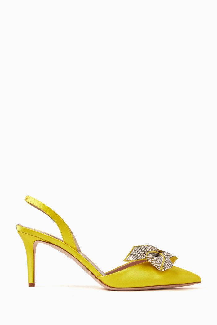 Emmanuel 70 Slingback Sandals in Satin, Yellow