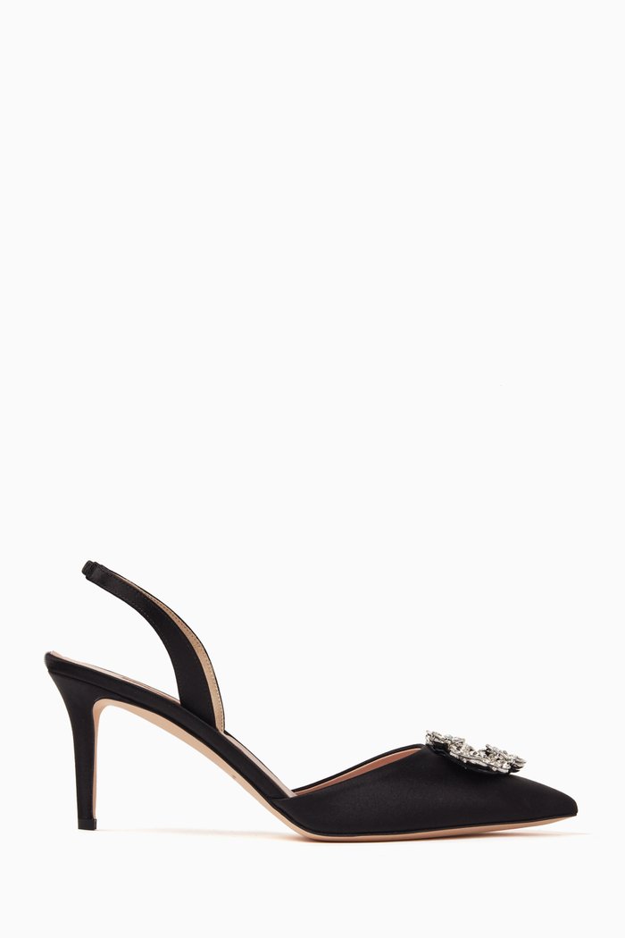 Edith 70 Slingback Sandals in Satin, Black