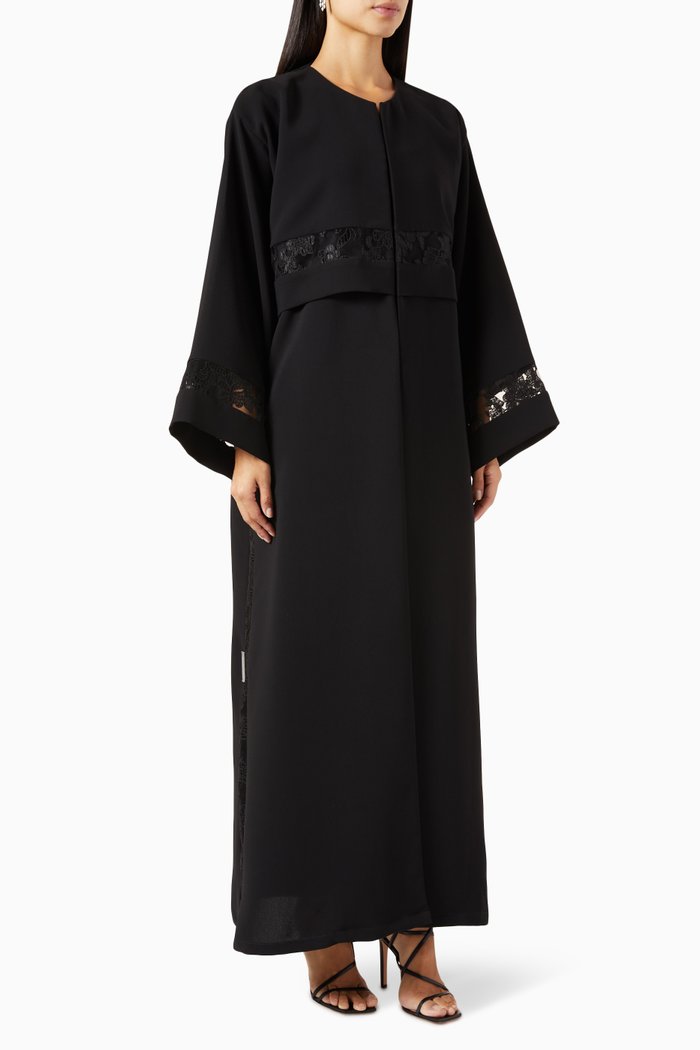 

Lace-trim Abaya in Crepe, Black