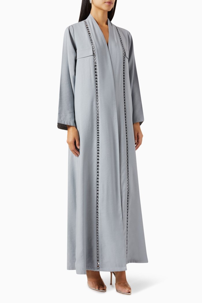 

Ladder-trim Abaya in Cotton, Grey