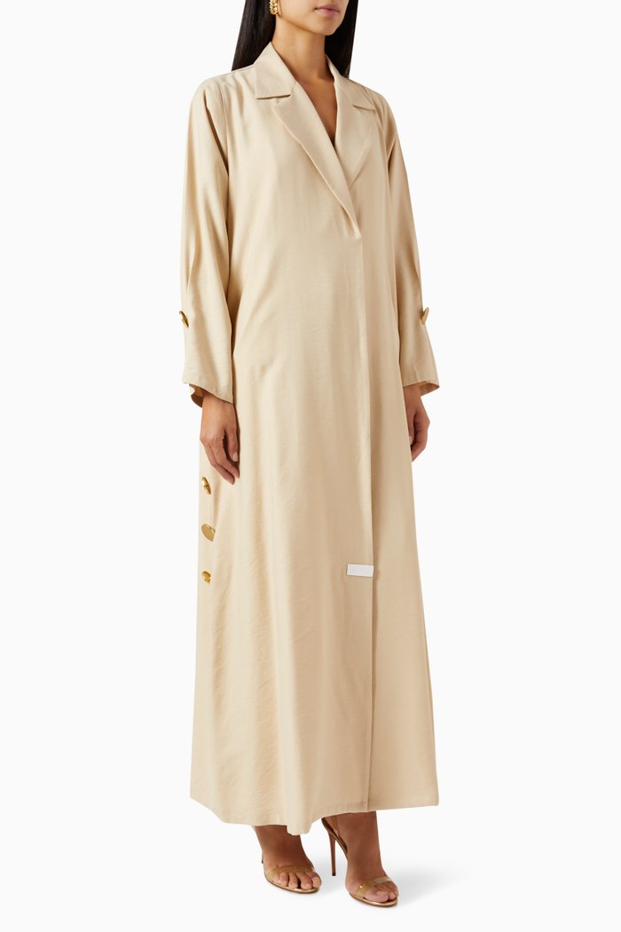 

Notched Collar Abaya in Cotton, Neutral