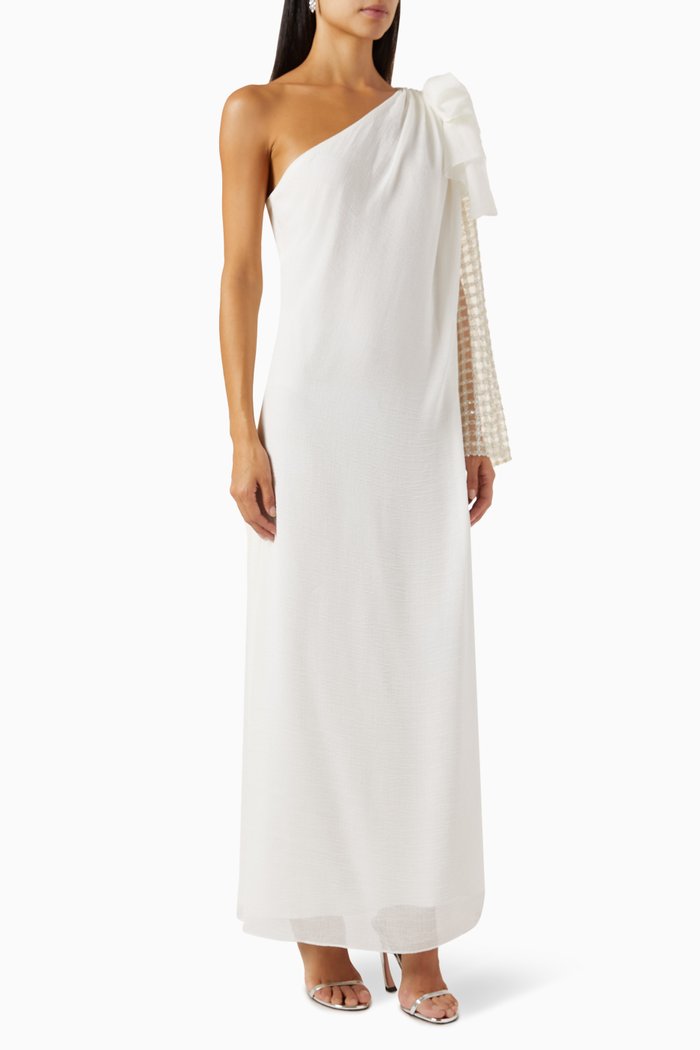 

One-shoulder Dress in Silk, Neutral