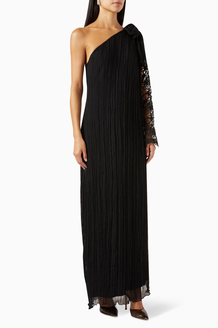 

One-shoulder Dress in Silk, Black
