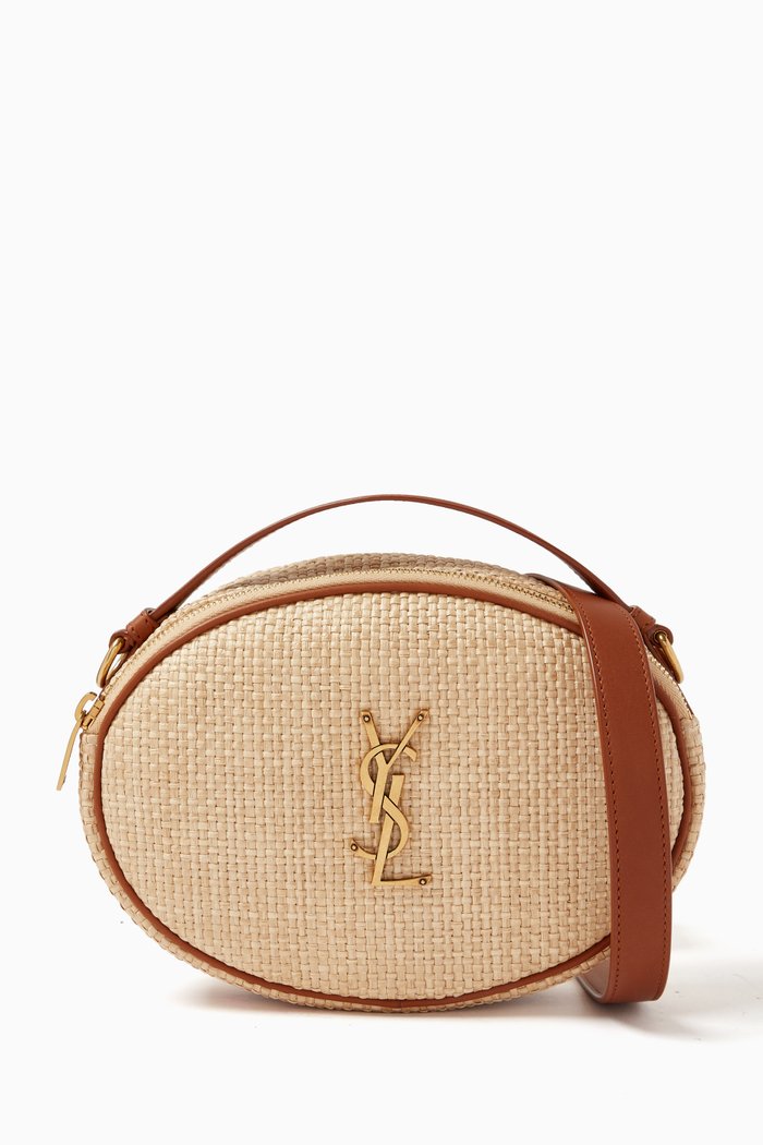 

Camera Bag in Raffia & Vegetable-tanned Leather, Neutral