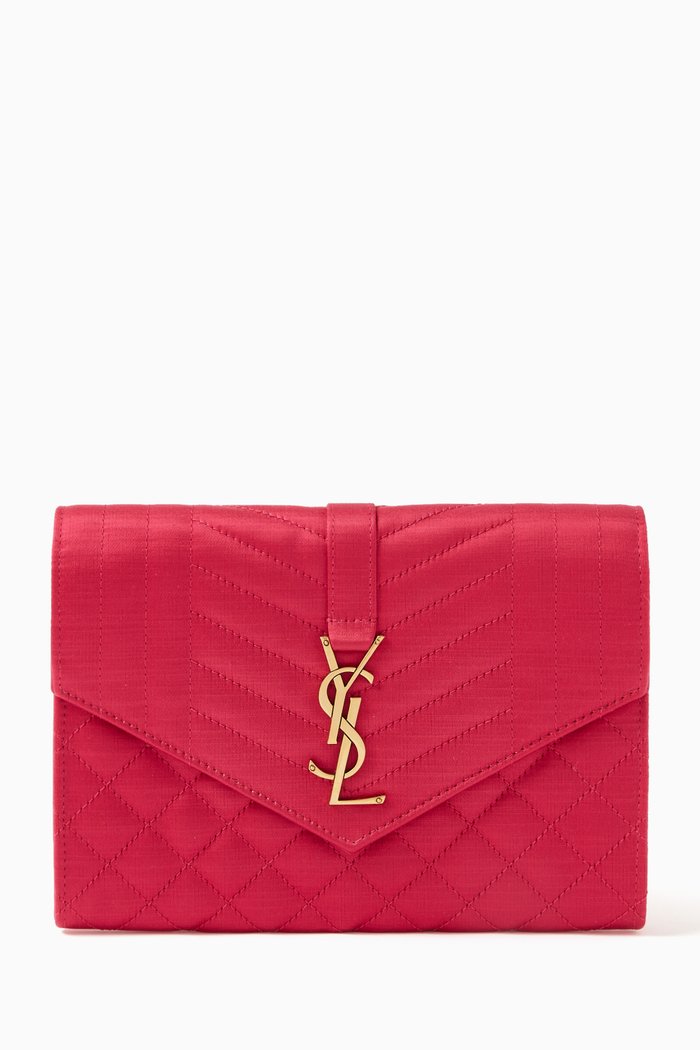 

Envelope Flap Pouch in Matelassé Satin, Pink