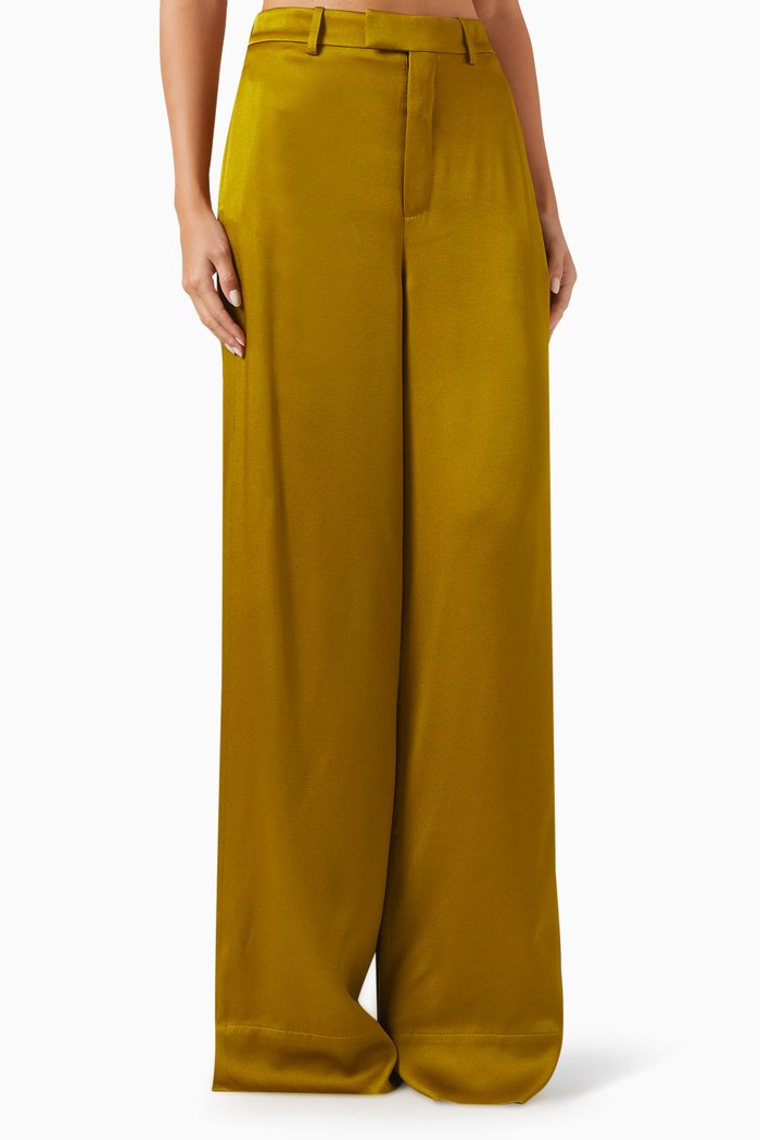

Wide-hem Pants in Crepe, Green