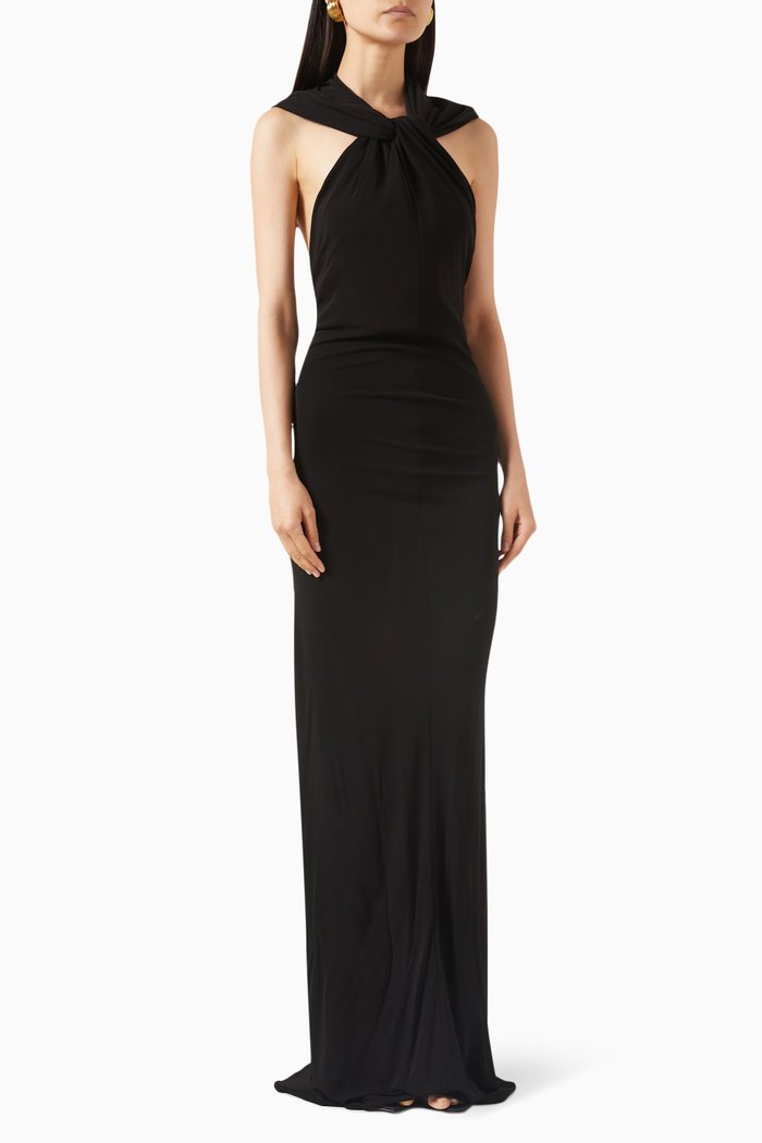 Hooded Maxi Dress in Crepe-jersey, Black
