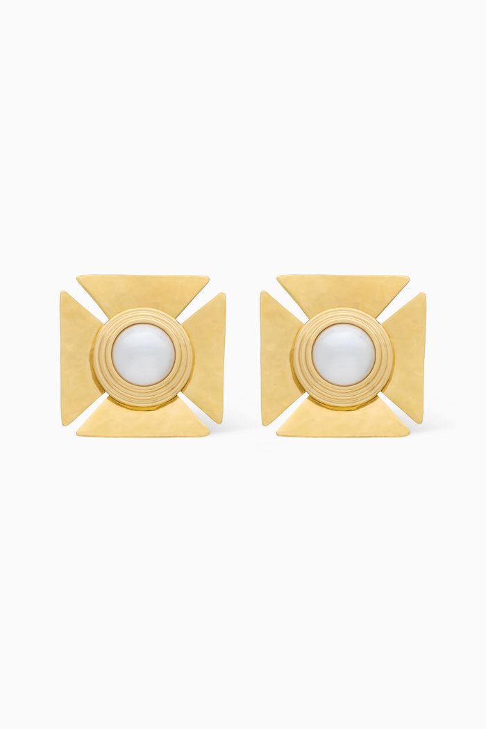 

Pearly Square Earrings in Metal, Gold