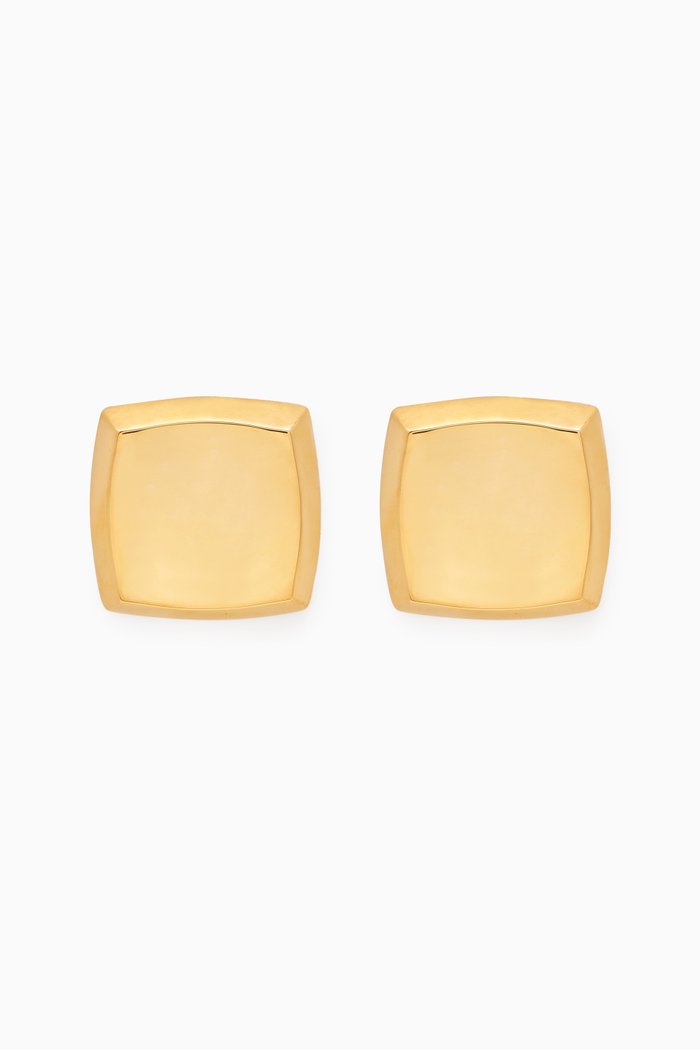 

Square Curvy Stud Earrings in Brass, Gold