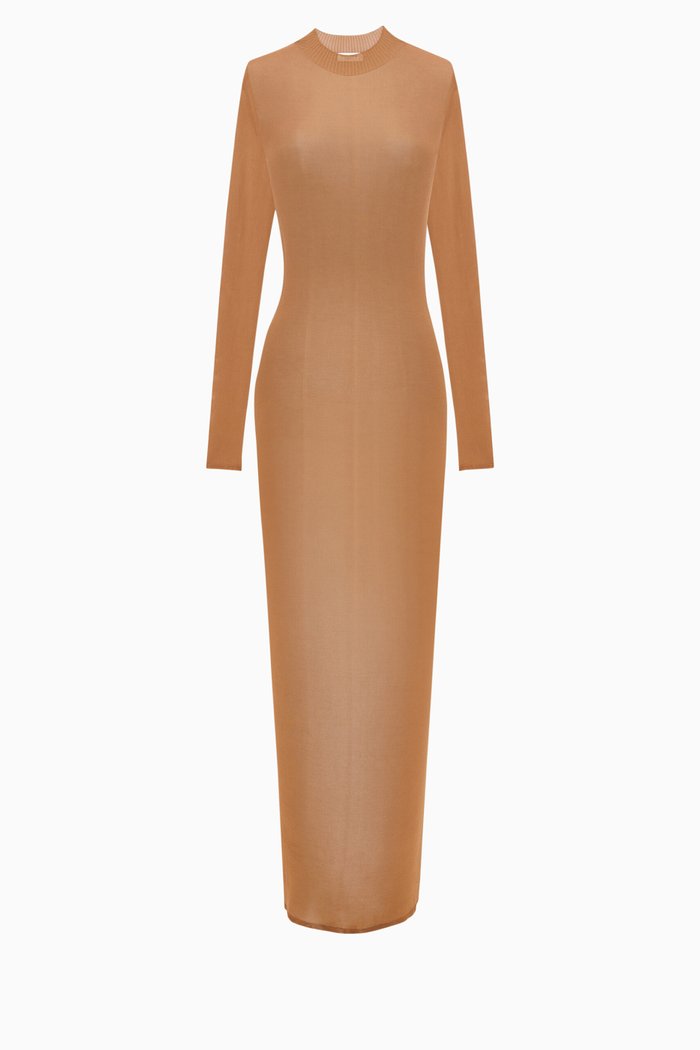 Maxi Dress in Ribbed Knit, Brown