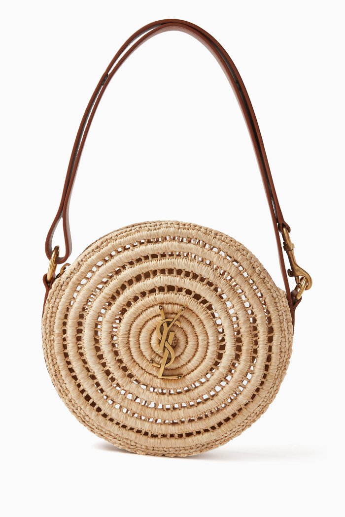 

Round Swirl Shoulder Bag in Raffia, Neutral