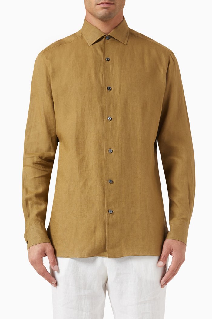 

Long Sleeve Shirt in Linen, Green