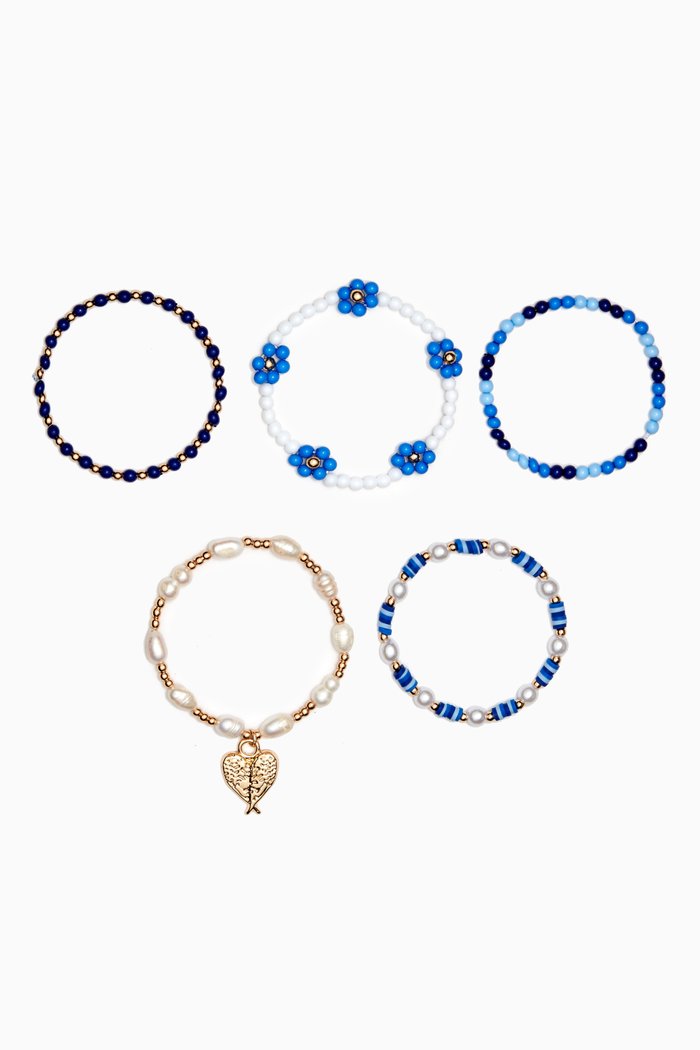 

Floral Pearl Bracelet Set, Blue