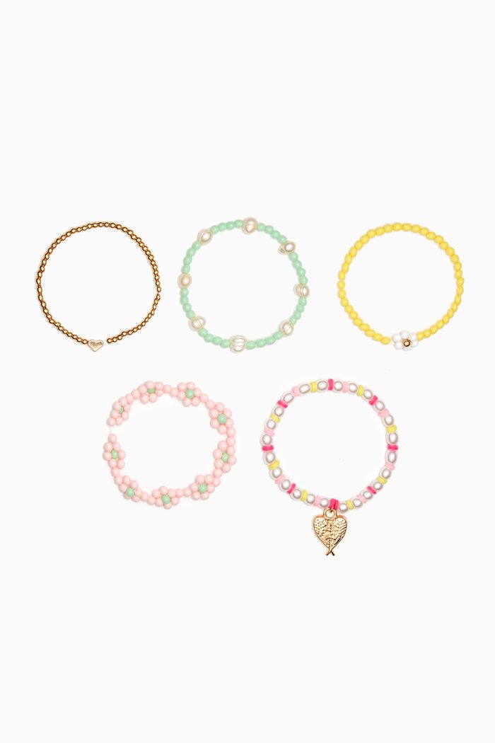 

Floral Pearl Bracelet Set, Pink