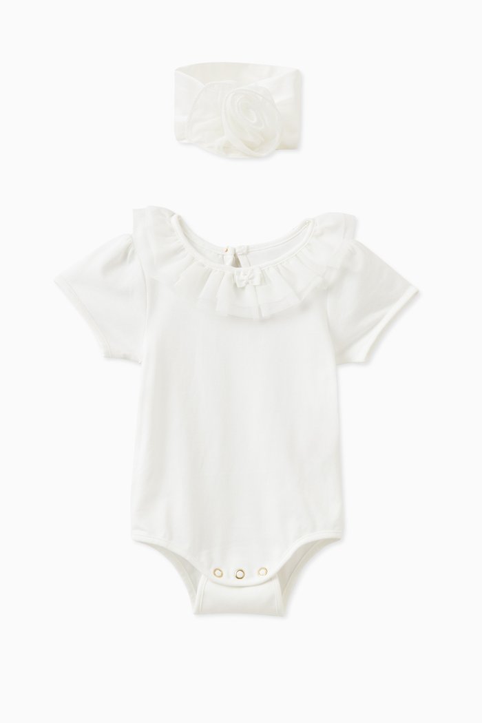 

Clementine Bodysuit & Headband Set in Cotton Stretch, White