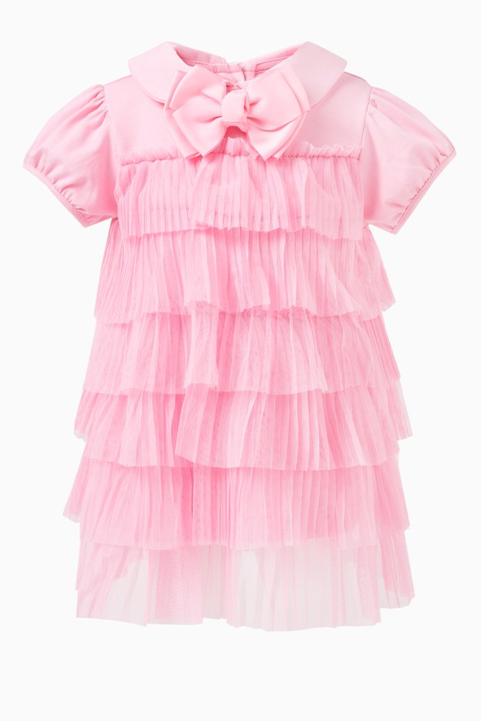 Tallulah Tiered Bow-applique Dress in Polyester, Pink